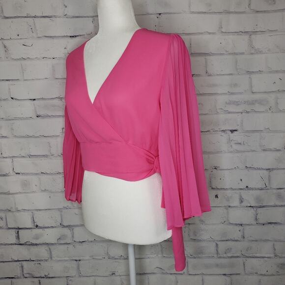 Idem Ditto Hot Pink Sheer Wrap Top Size Small - Picture 3 of 10